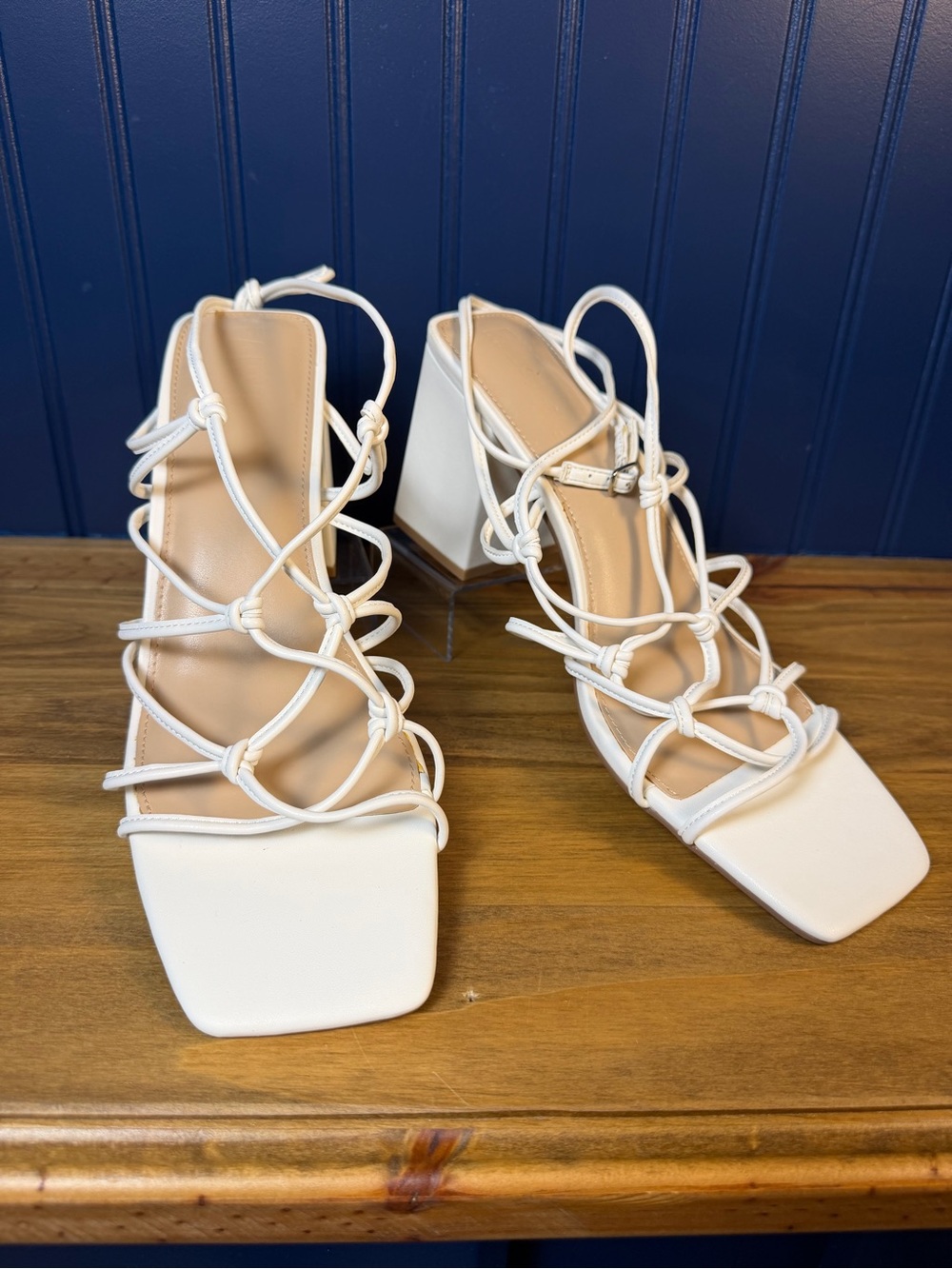 Faryl by Farylrobin Zayne White Strappy Block Heel Sandals Women’s 12 NIB